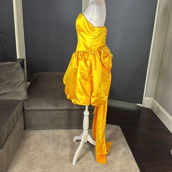 Short Yellow Strapless Homecoming Prom Dress Corset Back Bow Puffy Skirt Size M - Picture 6 of 14